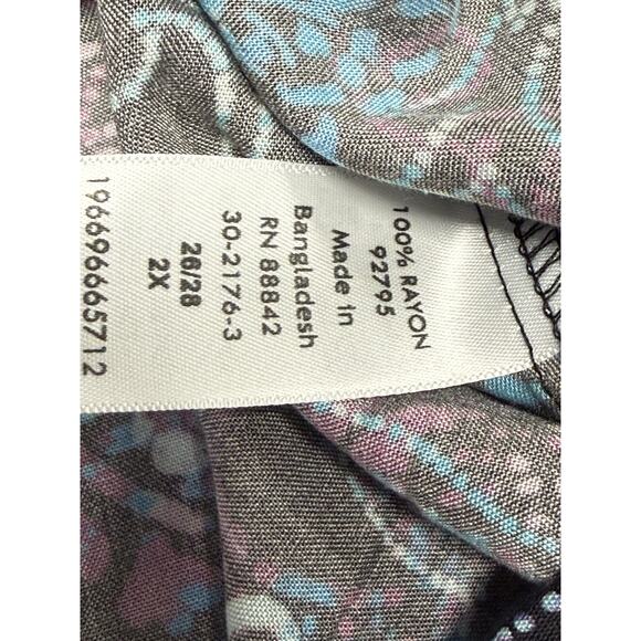 Woman Within Floral Tunic Top Plus Size 2x Blue/ Purple 3/4 Sleeve - Picture 6 of 7